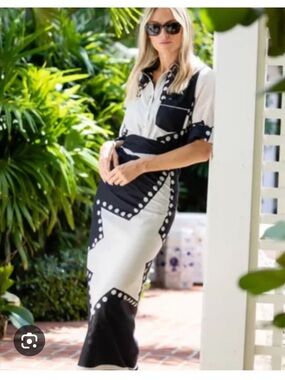 Julia Amory Black/White Starry Night Print Husband Shirt and Pareo Set